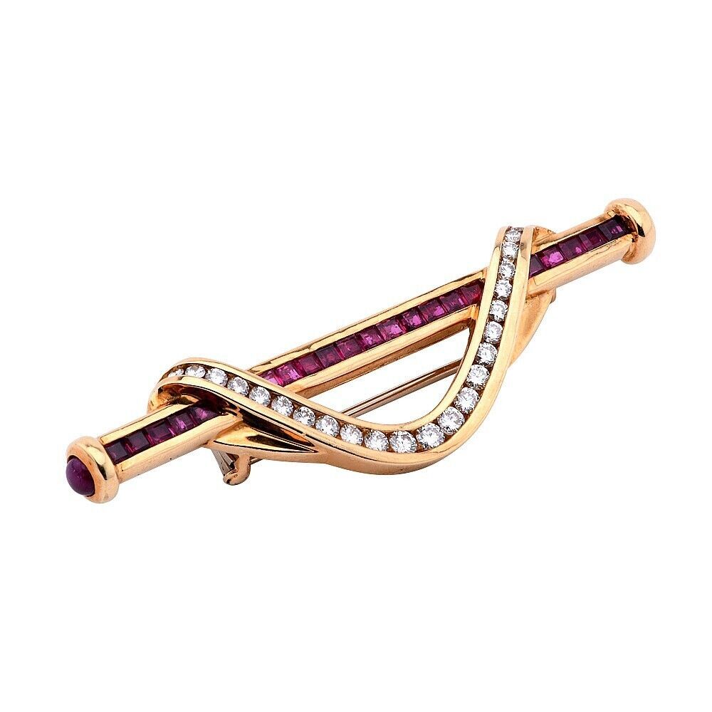 Charles Krypel 18K Gold Diamonds Rubies Pin Brooch (195672333504)