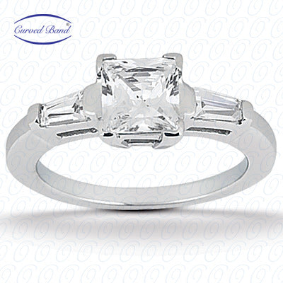 Princess Diamond Semi Mount With Trapezoid Baguette Diamond Engagement Ring - ENS1337-A